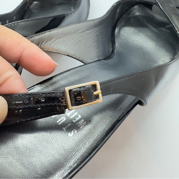 Stuwart Weitzman Slingback Peeptoe Black Patent Leather Heels Size 8M - Picture 8 of 16